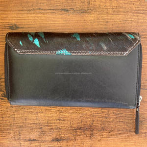 Gran oferta de carteras metálicas con solapa de cuero genuino para mujer, billetera con tarjeta de crédito de piel de vaca occidental, bolso de mano de lujo para teléfono - Product Image 4