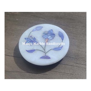 Miroir décoratif rond en marbre blanc naturel luxueux, fait main, incrusté de nacre bleue, pour la vente en gros - Product Image 1