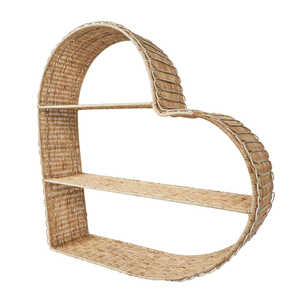 Cute Heart Rattan Wall-Mounted Shelf for Kids Room Handwoven Wicker <b>Floating</b> Bookshelf Toy Storage Display Wall Organizer <b>Unit</b> - Product Image 3