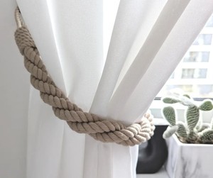 Beige Cotton Rope Curtain <b>Tieback</b> – Handmade Triple Twist Boho Holder - Product Image 1