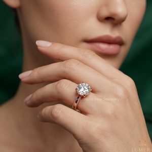 Anillo de Compromiso con Diamante Cultivado en Laboratorio Certificado por IGI, Corte Brillante Redondo, Anillo Solitario de Oro de 9K, 10K, 14K, 18K, Anillo de Bodas para Mujer - Product Image 6