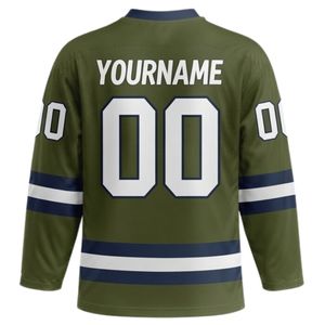 Camiseta Deportiva de Hockey sobre Hielo Sublimada Verde Oliva para Hombre, Cuello en V, Rayas, Poliéster, Ropa Deportiva de Alto Rendimiento para Equipo - Product Image 2
