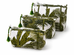 Quilted Cotton Bohemian Eco-Friendly Cosmetic Bag Set Green <b>Makeup</b> Organizer Floral Print Travel for Pouch Tassel Storage - Product Image 1
