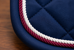 Almohadilla acolchada azul marino para silla de montar, equitación inglesa, salto y doma, de malla transpirable, con ribete personalizado y parche de cuero, al por mayor - Product Image 3