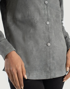 High Performance Custom Made Women's Gray Suede Stand Collar <b>Jacket</b> Full Sleeve Minimalist Style Autumn Wear <b>Cheap</b> Price Low MOQ - Product Image 5