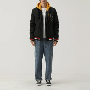 Wholesale Casual Outerwear Detachable Hooded Snap Button Varsity <b>Jackets</b> Custom Patch Embroidery High School Letterman <b>Jacket</b> - Product Image 1