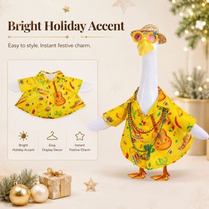 Tenue de canard de jardin Fiesta : Chemise jaune, chapeau de paille, lunettes fantaisie, colliers de perles, statue de porche, costume de fête - Product Image 3