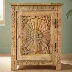Vintage Solid Wood Carved One Door <b>Side</b> <b>Table</b> <b>Storage</b> Cabinet Bedroom Stool Rustic Farmhouse <b>Living</b> <b>Room</b> Furniture Home Decor - Product Image 5