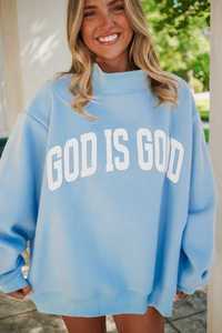 เสื้อสเวตเชิ้ตคอกลมสีฟ้าอ่อนทรงโอเวอร์ไซส์ ยูนิเซ็กซ์ ผ้าถักคอตตอน พิมพ์ลายตัวอักษรพระเยซูด้านหน้า สไตล์ลำลองสำหรับฤดูใบไม้ผลิ แพ็ค 2 ชิ้น คุณภาพสูง - Product Image 3