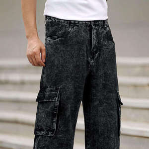 Jeans Rectos de Mezclilla Lavada para Hombre, de Secado Rápido, Corte Holgado, Cintura Media, Color Sólido, Estilo Casual Urbano, con Botones, de Algodón Tejido para Otoño - Product Image 3