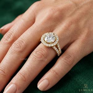 2.00 CT Oval Cut Halo Diamond Engagement Ring 9KT 10KT 14KT 18KT <b>Yellow</b> Gold Luxury Bridal Ring - Product Image 6