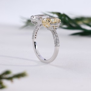 Luxury Toi Et Moi Oval Cut Canary Yellow White Diamond White Gold <b>Open</b> <b>Ring</b> Two Stone Engagement Bridal Fine Jewelry for Women - Product Image 3