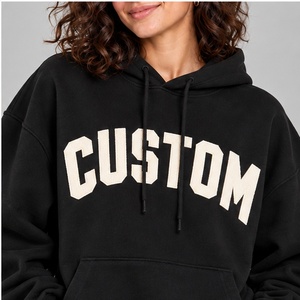 <b>Black</b> Custom Varsity Font Hoodie <b>Women</b> Premium Heavyweight <b>Fleece</b> Pullover Drop Shoulder Loose Track Sweatshirt - Product Image 2