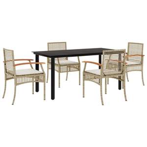 Set da Pranzo da Giardino con Tavolo Nero e Sedie Beige con Cuscini Bianco Crema - Product Image 2