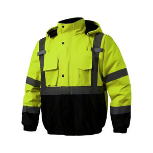 Chaqueta de Trabajo de Alta Visibilidad Reflectante de Poliéster Rip-Stop, Chaqueta de Seguridad para Hombre con Capucha y Bolsillos, Franjas Amarillas y Negras, Certificación CE - Product Image 1
