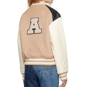 Chaqueta Varsity Beige para Mujer con Bordado de la Letra A, Manga Larga, Cuello con Botones, para Otoño, Largo Regular - Product Image 2