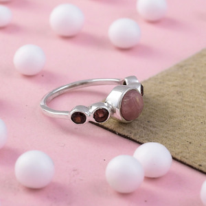 Anillo de Plata de Ley 925 con Rodocrosita y Granate Naturales, Hecho a Mano, con Piedras Preciosas, Joyería al por Mayor - Product Image 2