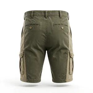 Shorts Cargo Décontractés Homme Grande Taille avec Logo Personnalisé, Taille Mi-Haute, Fermeture Boutonnée, Couleur Unie, en Tissu Denim et Toile Tissée Lavée, Longueur Bermuda - Product Image 5