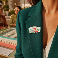 NOUVEAU Broche de luxe américaine Mahjong en émail et strass, motif Joker, oiseau, tuile Fa, dés, accessoire de revers, cadeau pour le divertissement