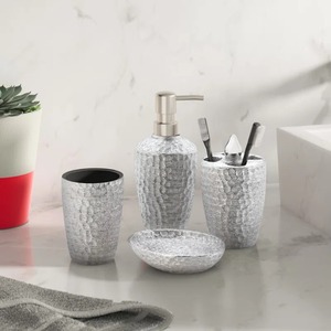 Elegant Silver Hammered Silver Finished <b>Bathroom</b> <b>Accessory</b> <b>Set</b> Perfect For Sink Countertop Vanity Home And Hotel Use From India - Product Image 5
