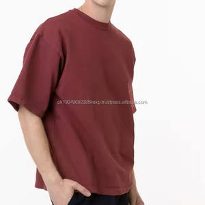 Camiseta de Algodón Grueso para Hombre, Estilo Urbano, Ajustada, Holgada, Cuello Redondo, Lavado Ácido - Product Image 2