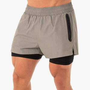Men’s Activewear Double <b>Layer</b> Shorts Running Fitness Shorts with Built-in Compression Liner - Product Image 4