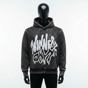 เสื้อฮู้ดดี้สตรีทแวร์ทรงโอเวอร์ไซส์ผ้าคอตตอนหนานุ่ม ตกแต่งด้วยคริสตัล แต่งลายปัก ล้างสีแบบแอซิดวอช - Product Image 1