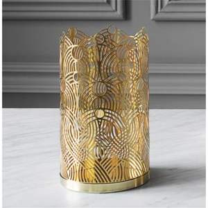 Support de bougie votive en métal doré en gros pour hôtel, restaurant, mariage, fête - Décoration géométrique en maille pour bougies chauffe-plat - Product Image 1