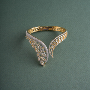 Women Gold Plated Cuff Bracelets With Marquise Cut Diamond Channel Setting Wings Shape Classic Wedding Jewelry - Product Image 2
