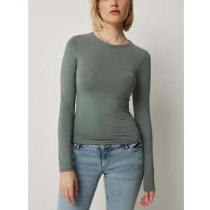 T-shirts à manches longues pour femmes, coupe ajustée, col rond, basiques, unis, printemps automne, vente en gros - Product Image 5