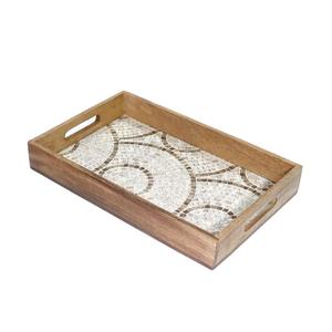 Bandeja de servir circular de madera de mango con estampado de mosaico, plato decorativo rectangular artesanal al por mayor para pedidos al por mayor - Product Image 1