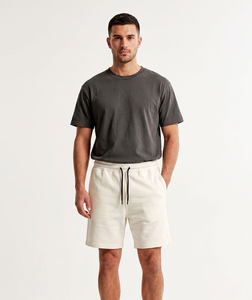 Pantalones Cortos Bermuda de Algodón Crema para Hombre, Cintura Media, Cordón Ajustable, Casuales, Tejido Sólido, Transpirables - Product Image 4