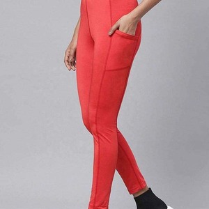 Leggings de Yoga de Cintura Alta y Largo Completo con Bolsillos, Color Sólido, Spandex, Nailon, Cintura Elástica, Pantalones con Estiramiento en Cuatro Direcciones - Product Image 1