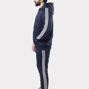 Chándal para hombre, chándal personalizado con logo, conjunto deportivo de forro polar, ropa de gimnasio para hombre, corte ajustado, con rayas, capucha y cremallera, traje deportivo. - Product Image 3