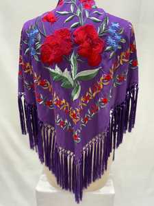 Handmade Embroidered Floral Silk Shawl purpleTriangle <b>Scarf</b> with Tassel Fringe custom design embroidery all color Handmade - Product Image 1