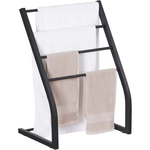 Porte-serviettes en métal noir à 3 niveaux de qualité supérieure, pour hôtel, support de rangement de salle de bain sur pied avec porte-serviettes suspendu - Product Image 4