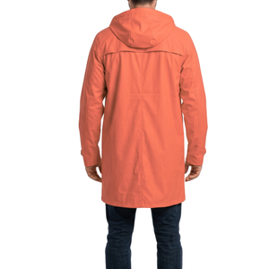 Imperméable rouge corail moderne avec poches angulaires, flexible, imperméable, enduit PU, respirant, vêtements d'extérieur décontractés - Product Image 2