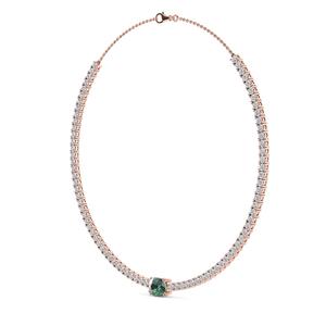 Collier tennis en diamants de laboratoire ronds avec émeraude taille coussin central, 12,43 CTW, or rose 9K - Product Image 1