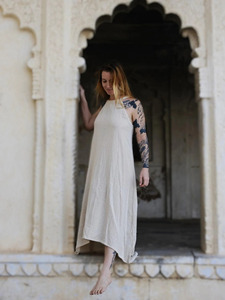 Handcrafted Khadi Cotton Halter Neck Maxi <b>Dress</b> Minimalist Eco-Friendly Sustainable Summer Resort Wear - Product Image 1