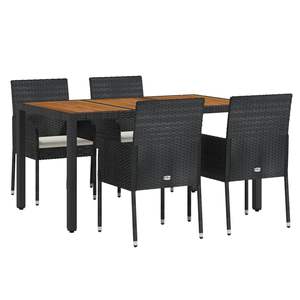 Set da pranzo da 5 pezzi in Poly Rattan nero con cuscini mobili da esterno - Product Image 3