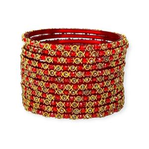 Bracelets en verre rouge vif vintage de haute qualité avec clous en perles plaqués or, collection de mariage tendance pour femmes - Product Image 2