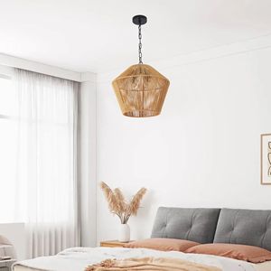 Lámpara Colgante de Cuerda de Cáñamo Estilo Boho de 17 Pulgadas, Hecha a Mano, Estilo Rústico para Isla de Cocina, Comedor, Dormitorio, Lámparas Colgantes Elegantes - Product Image 3