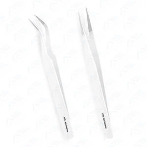 Pinzas de pestañas blancas de acero inoxidable profesionales de tendencia Herramientas de belleza personalizables con puntas de volumen y fibra - Product Image 6