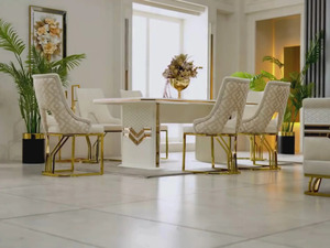 Ensemble de salle à manger moderne de luxe en fer, table rectangulaire en acier inoxydable doré avec 6 chaises, mobilier contemporain pour villa et cuisine - Product Image 2