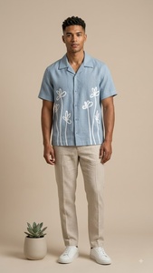 Men's Light Blue Short Sleeve Cotton Poplin Casual <b>Shirt</b> Turn-down Collar Breathable <b>Summer</b> Wear Comfortable And Beautiful <b>Shirt</b> - Product Image 5