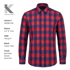 เสื้อเชิ้ตผ้าแฟลนเนลชาย 100% ผ้าฝ้าย 180GSM สีแดงกรมท่า ลายตารางทวิล สำหรับฤดูหนาว รับผลิตแบบ OEM ODM - Product Image 1