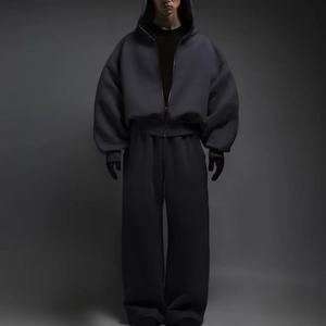 เสื้อฮู้ดดี้ผู้ชายแบบสตรีทแวร์ผ้าฟลีซถักพิมพ์ลายตามสั่ง OEM น้ำหนัก 600 กรัม ทรงโอเวอร์ไซส์ บ็อกซี่ ครอปฟิต ซิปหน้า แบบยูนิเซ็กส์ - Product Image 3