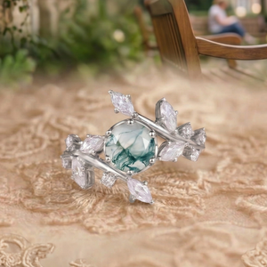 Vintage Summer Sale Solid Gold Natural Moss Agate Bezel Setting Branches Design Customizable Handmade Women's <b>Ring</b> - Product Image 1