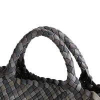 Tas Kulit Anyaman Tangan Mewah Wanita Warna Blok Mini Top Handle Tote Purse dengan Tali Lepas Pasang