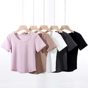 T-shirt court pour femme, 180 g/m², col rond, coupe ajustée, logo personnalisé, impression sérigraphique, streetwear, tricoté, haut pour femme - Product Image 1